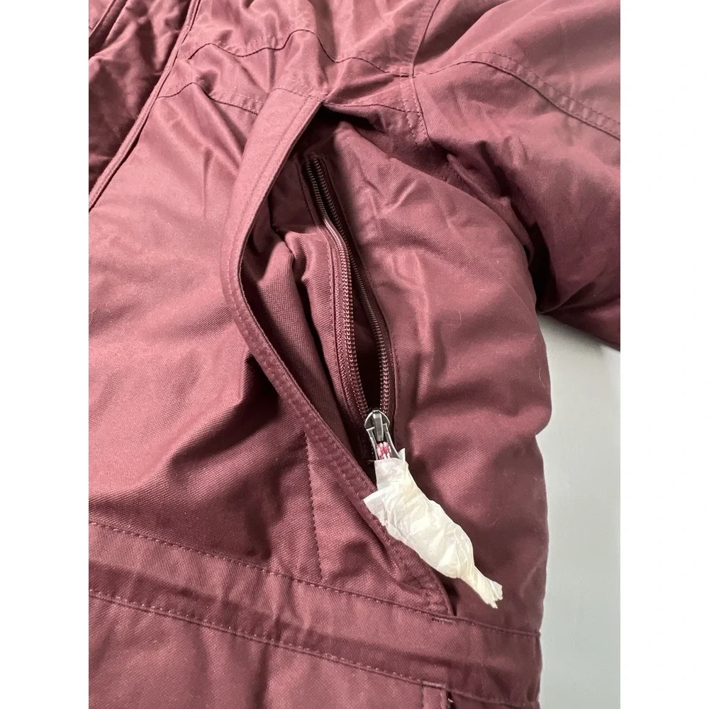 LL Bean Mens Parka Coat Jacket L Maroon Goose Down Faux Fur Hooded Gore-Tex EUC